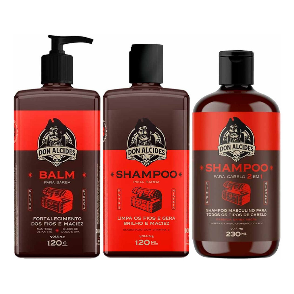 Kit Balm Shampoo E Shampoo 2 Em 1 Barba Negra Don Alcides
