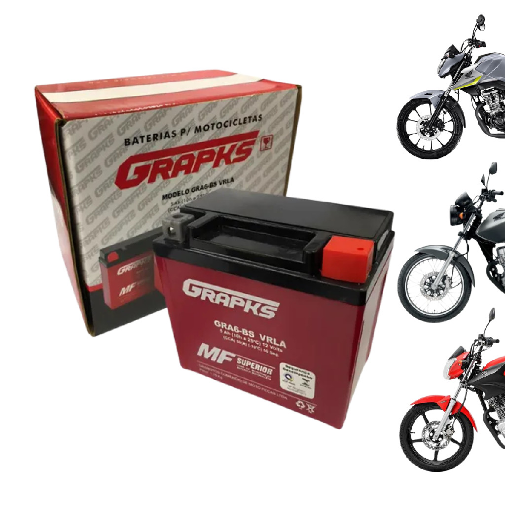 Bateria 5ah Gel Grapks Titan 160 Titan 150 Factor 125 Pcx GRA6-BS em Oferta na Shopee