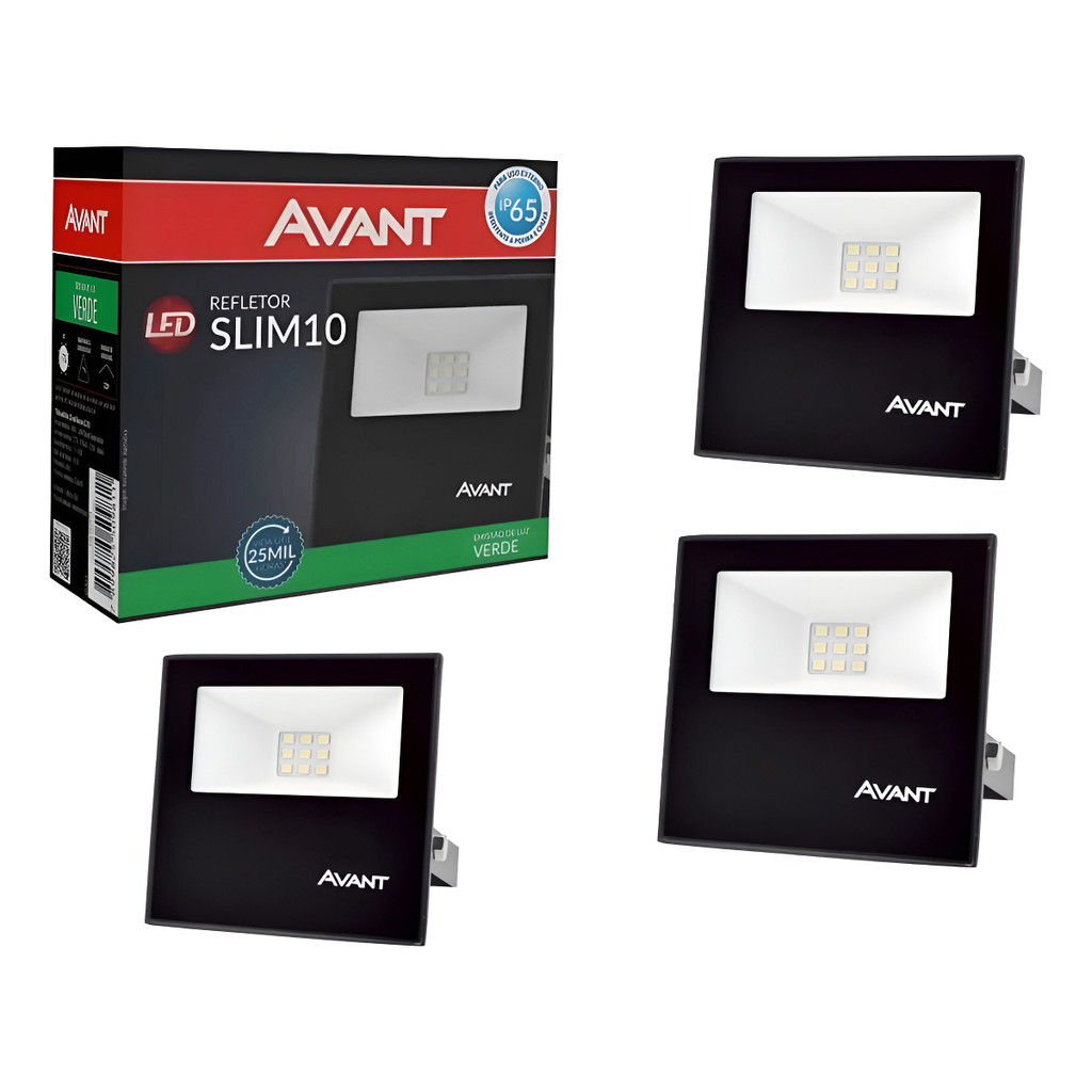 Kit 5 Refletor Led Slim 10w Verde Ip66 A Prova D'água  Avant