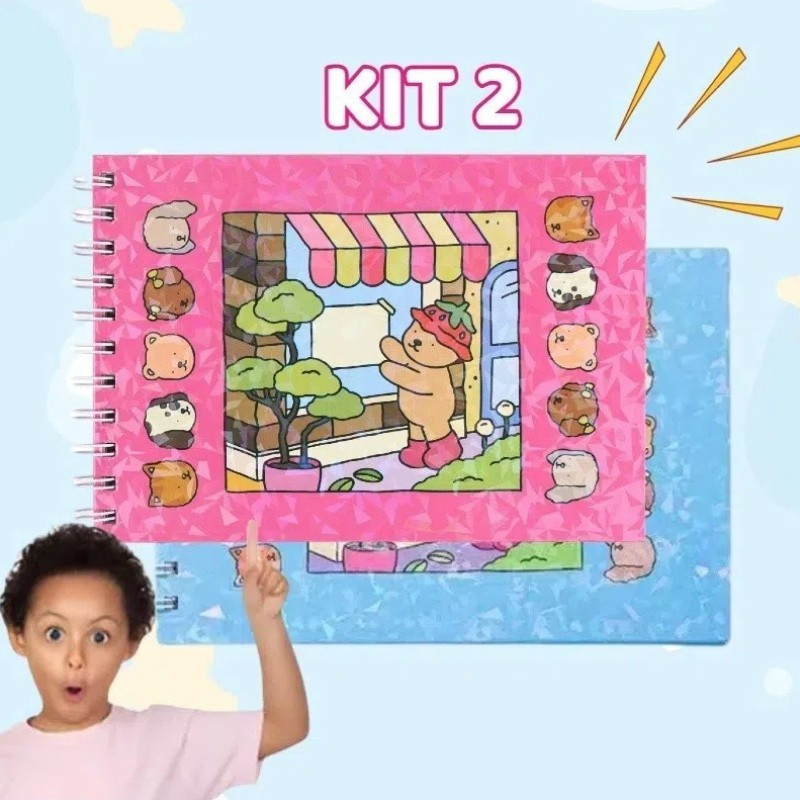 Kit 2 Livro de Colorir Bob Capa Dura Holográfica 50 Folha Coloring Book for kid Rosa e Azul,Promoção em Oferta na Shopee