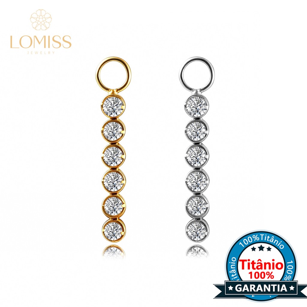 Pingente Para Piercing Titânio Barra Zircônias Cravejado Orelha Argola em Oferta na Shopee