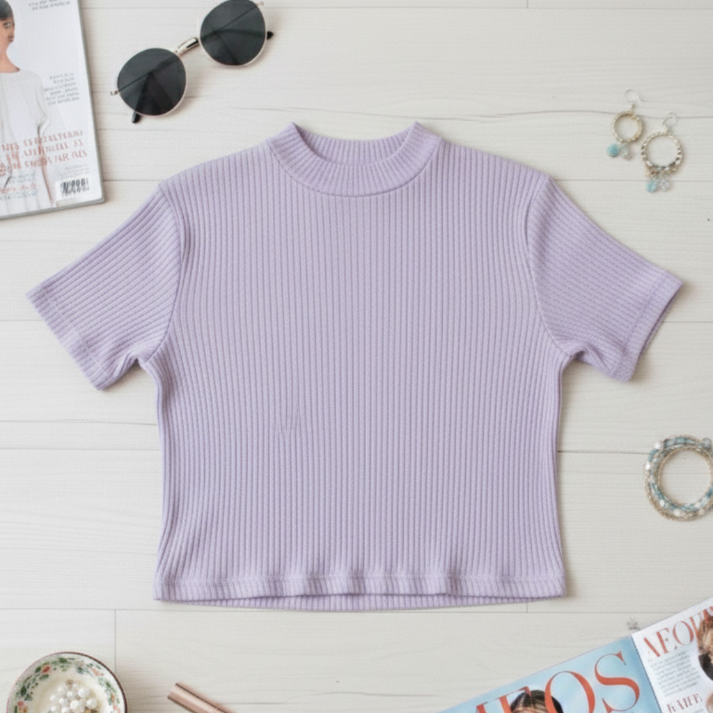 Cropped Feminino Canelado Slim Baby Tee Casual Elegante Blusinha Lisa Justa