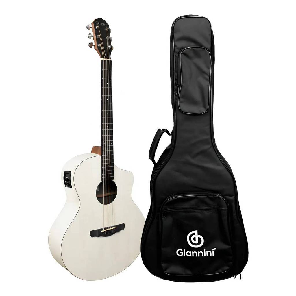 VIOLÃO GIANNINI MINI JUMBO CUTAWAY GJM-CEQ SATIN WHITE C/BAG