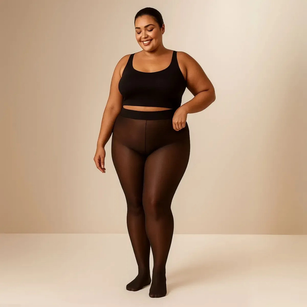 Meia Calça Feminina Térmica De Lã Plus Size Peluciada Translucida Inverno Premium