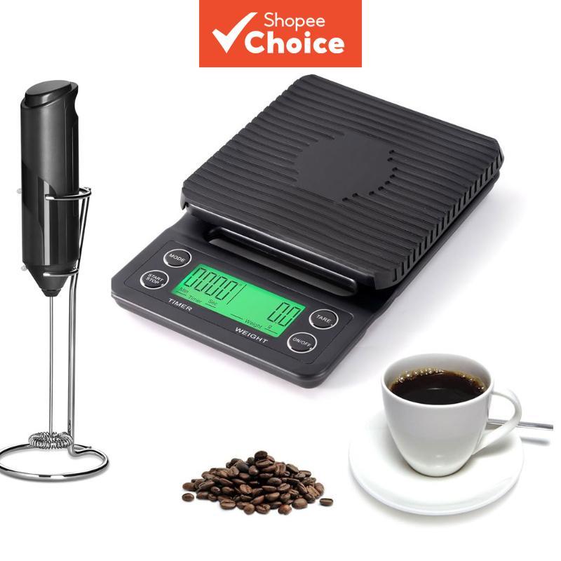Conjunto de preparo de café: batedor de leite + balança eletrônica de precisão, 0,1g-5kg, cronômetro, especialmente