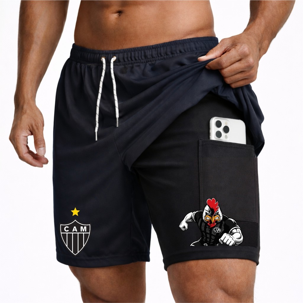 Bermuda Shorts Compressão 2 em 1 ATL3T1CO 01 Masculina Dry Fit + Elastano Leve para Academia Corridas