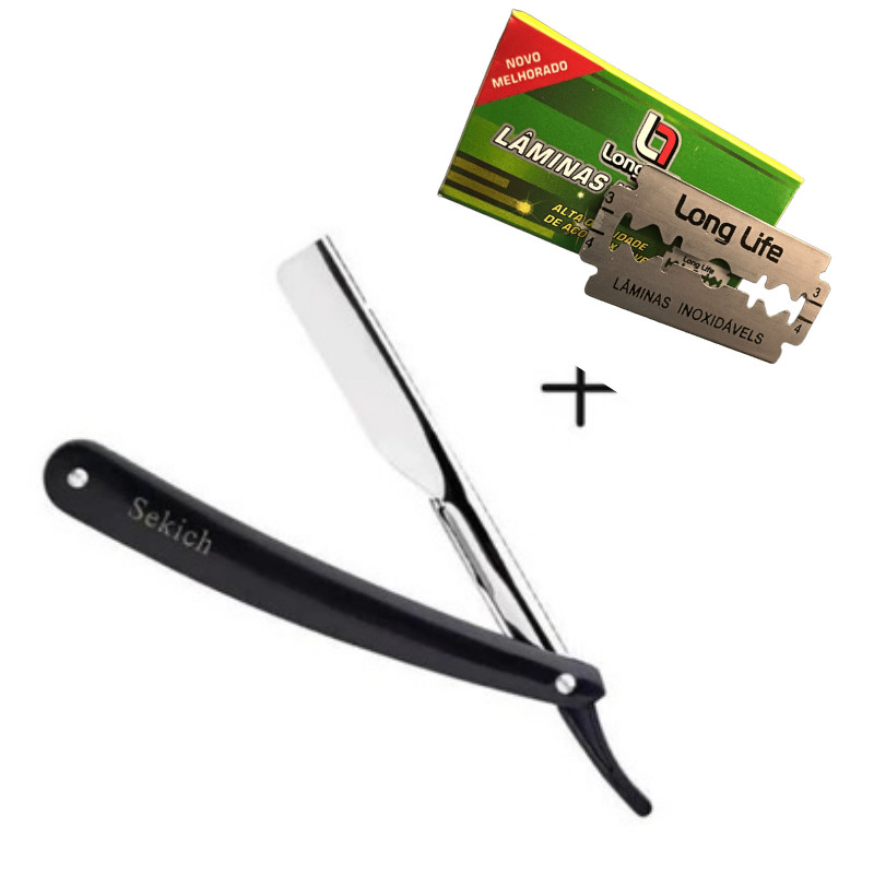 Kit Navalhete Navalha Uso Profissional Para Barbeiro + 5 ou 30 lâminas De Aço Inox Para  Barbeiro