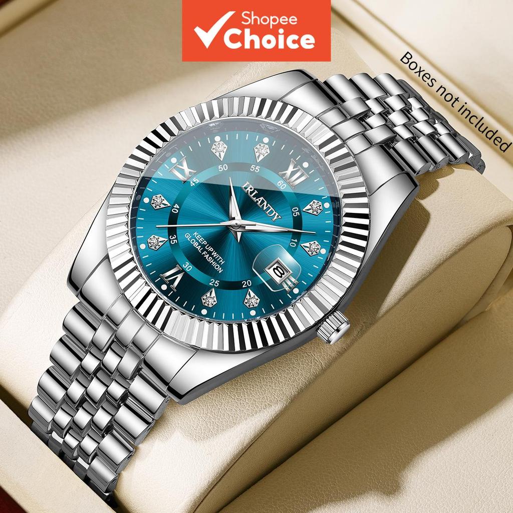 Moda Masculina Strass Dial Calendário Relógio De Quartzo Luxo Banda Aço Inoxidável Negócios