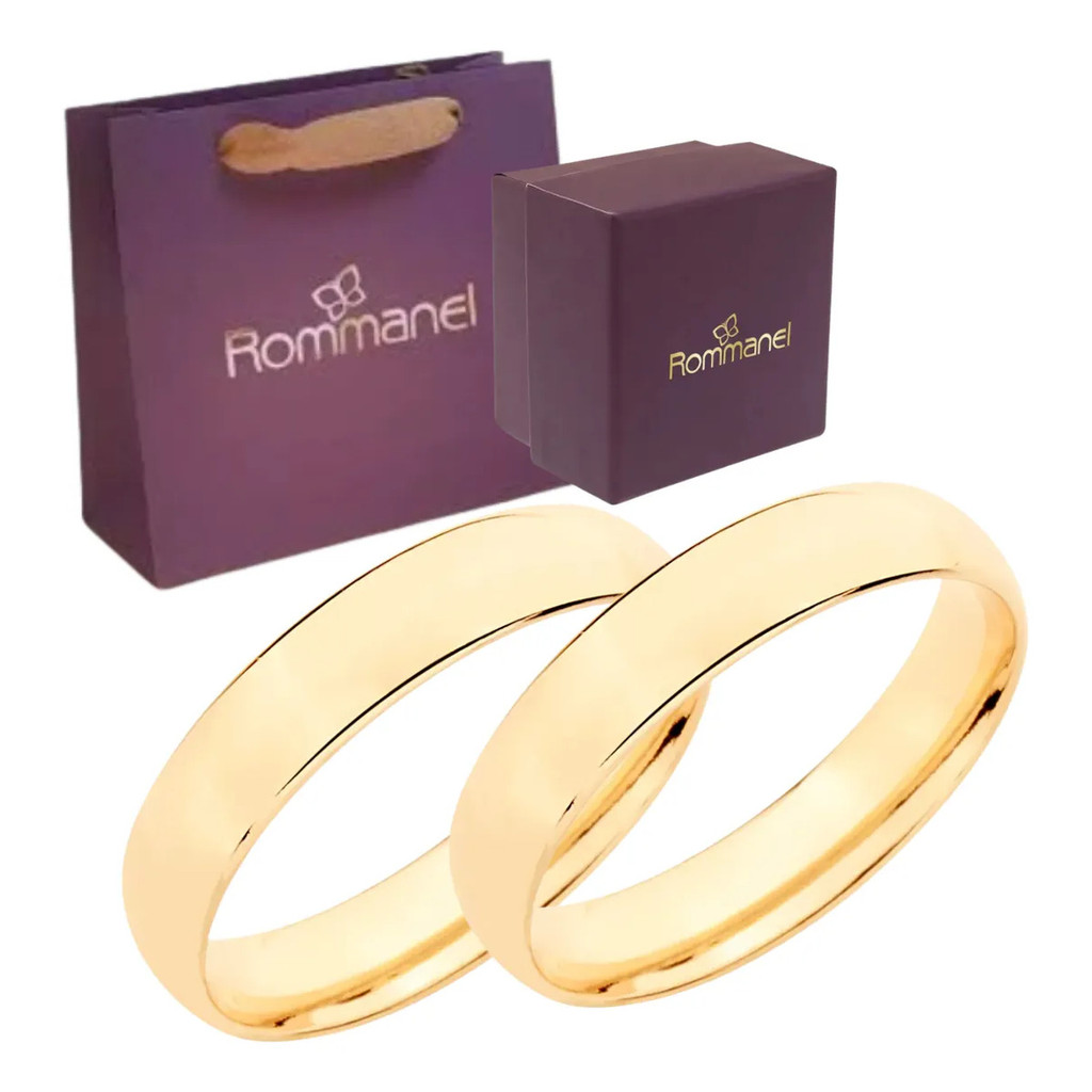 Par Aliança Rommanel Lisa Anatômica 4mm Banhado Ouro 511026 Dourado Par Do 12 Ao 32