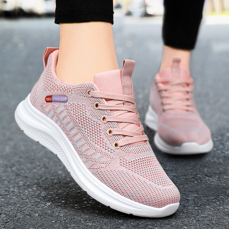 Sapatos femininos novo estilo voando malha sapatos femininos sola macia sapatos esportivos casuais