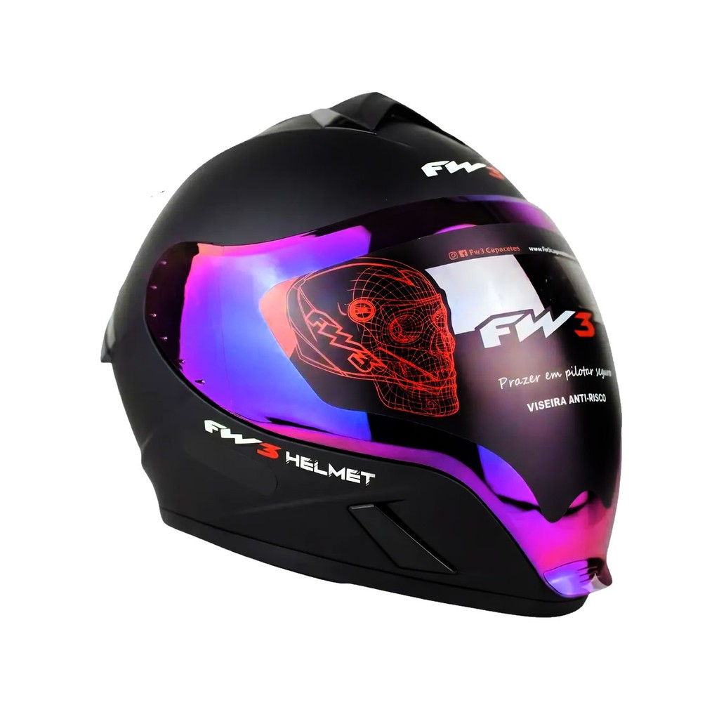 Capacete Moto Integral FW3 Venon 2 Viseiras Camaleão Fosco