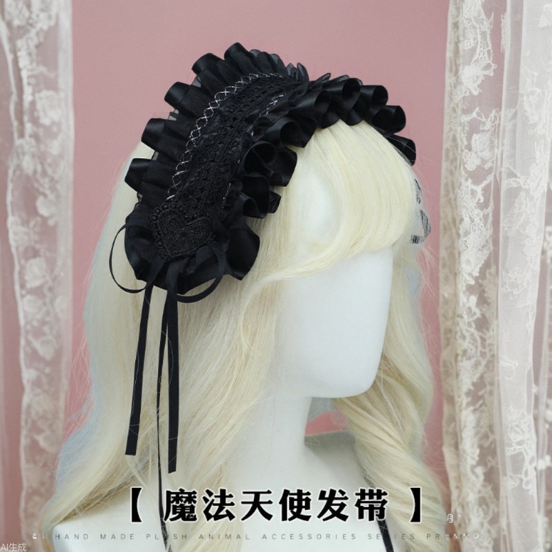 Laço decorativo, estilo fantasia escura, tiara de menina Lolita, renda, acessório de cabelo doce estilo boneca, fita est