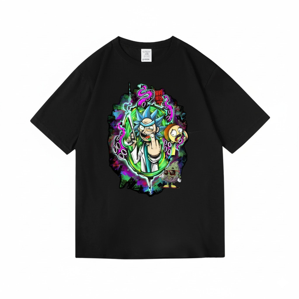Camiseta estampada premium em puro algodão Camiseta Unissex Rick and Morty Dedo Medio Psicodélico Estampada Confortavel 