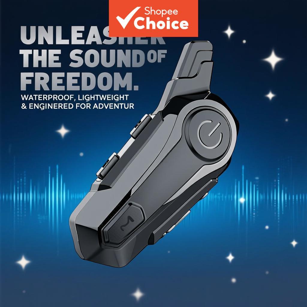 Fone de Ouvido Bluetooth para Motocicleta com Intercomunicador Dupla Pessoa de 1000M, Conexão Wireless 5.0, IPX6 à