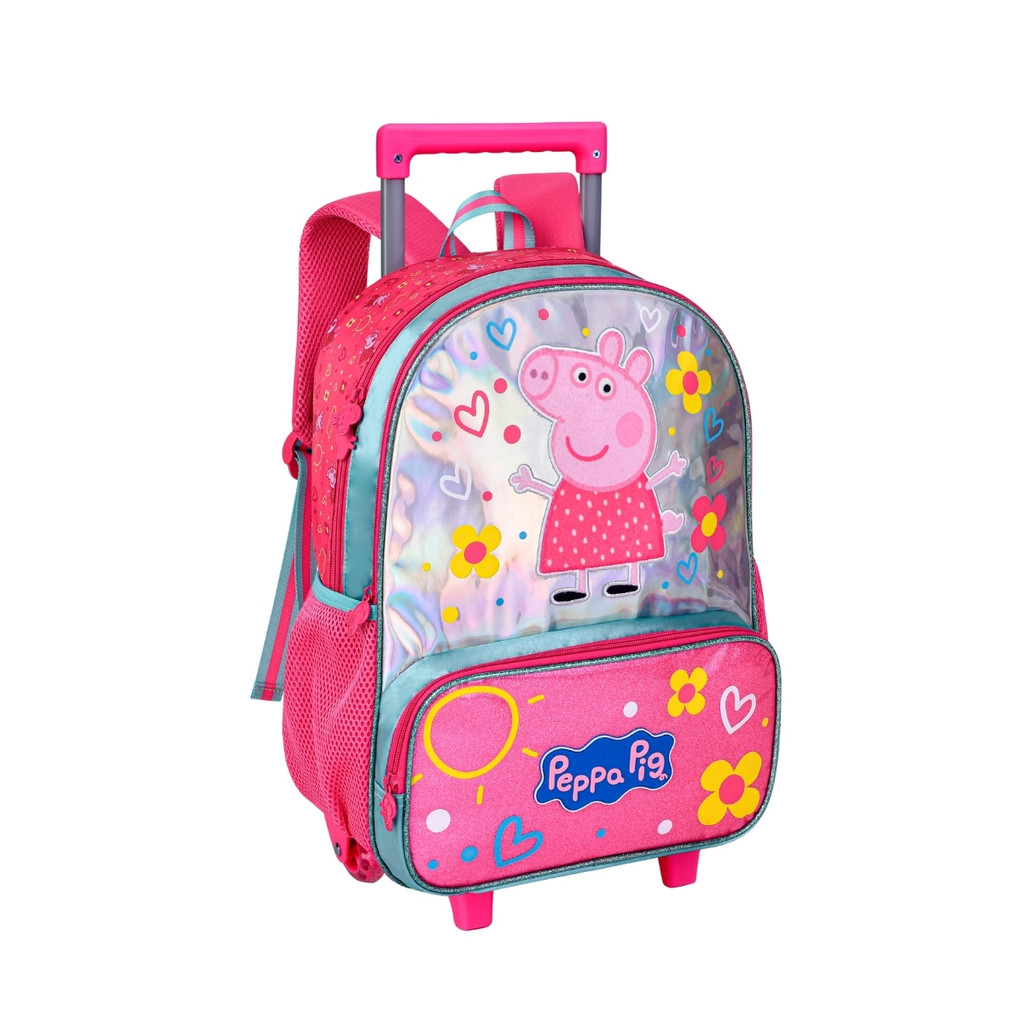 Mochila De Rodinha Peppa Pig Holográfica Com Alças Ajustáveis Ideal Para Escola/ Passeio Infantil Desenho Animado - Clio em Oferta na Shopee
