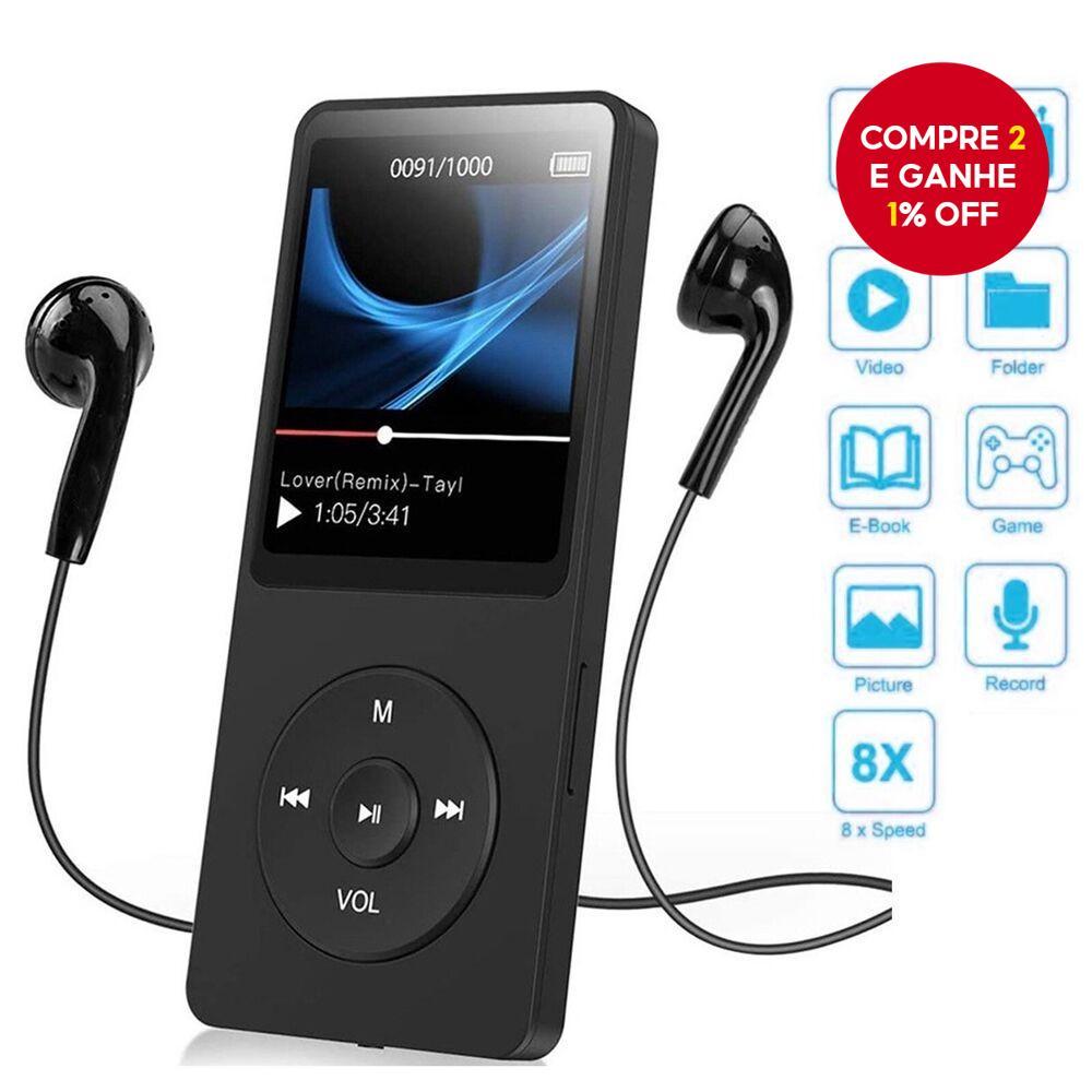 Reprodutor MP3 portátil com tela digital, suporta 128GB, Bluetooth, MP4/MP3 sem perdas, rádio FM, Walkman.