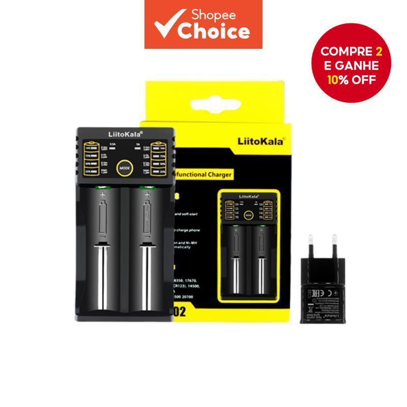 Novo carregador LiitoKala lii-202 para 18650, 26650, 16340 e 14500, entrada 5V2A.