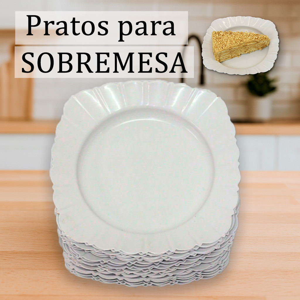Kit de 10 a 50 Pratos de Plastico Para Sobremesa Reutilizavel Resistente Para Festas Eventos Enxoval em Oferta na Shopee