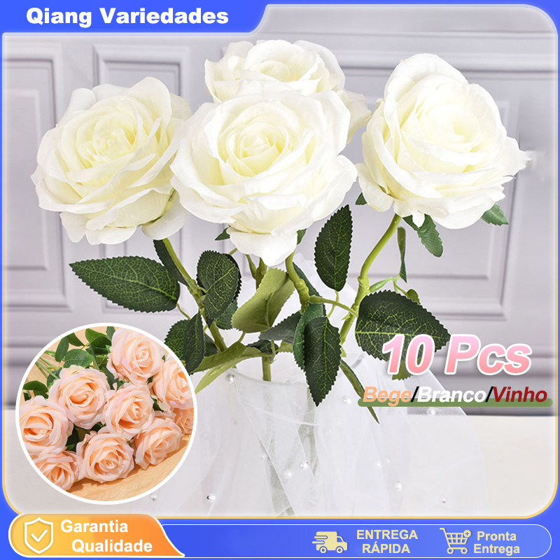 10 Peças Rosas Artificiais Toque Real - Decoração para Festa Natal, Buquê de Casamento e Casa em Oferta na Shopee