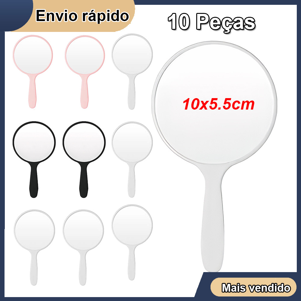 Kit 10 Unidades  Espelho de Bolsa Espelhinho para Maquiagem Redondo 10x5.5cm