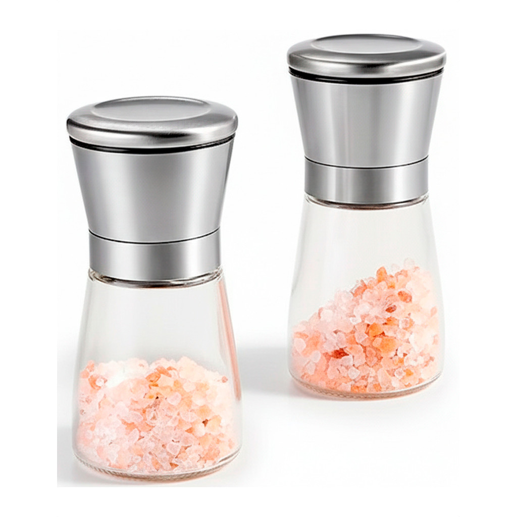 Kit C/1 OU C/2 Moedor  200ml Ajustável Vidro e Inox Pimenta, Sal Rosa do Himalaia, Ervas Aromáticas