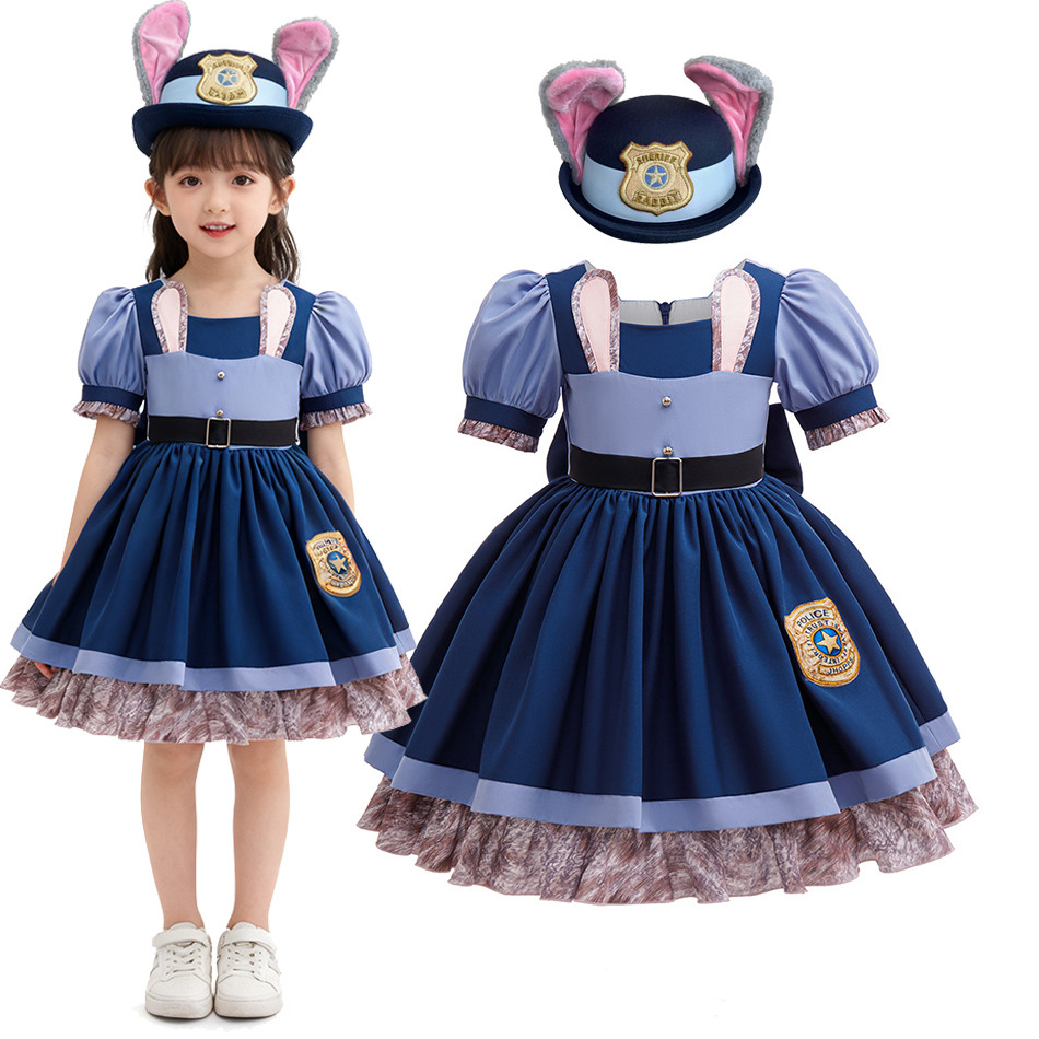 Disney Zootopia 2 Judy Hopps Traje Para Meninas Crianças Policial Coelho Vestido Com Cinto Halloween Cosplay Carnaval An