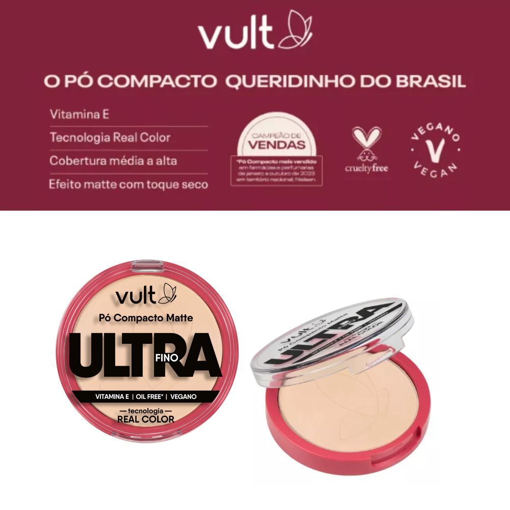 Detalhes do Pó Compacto Vult Matte Ultrafino Cor V420 9g