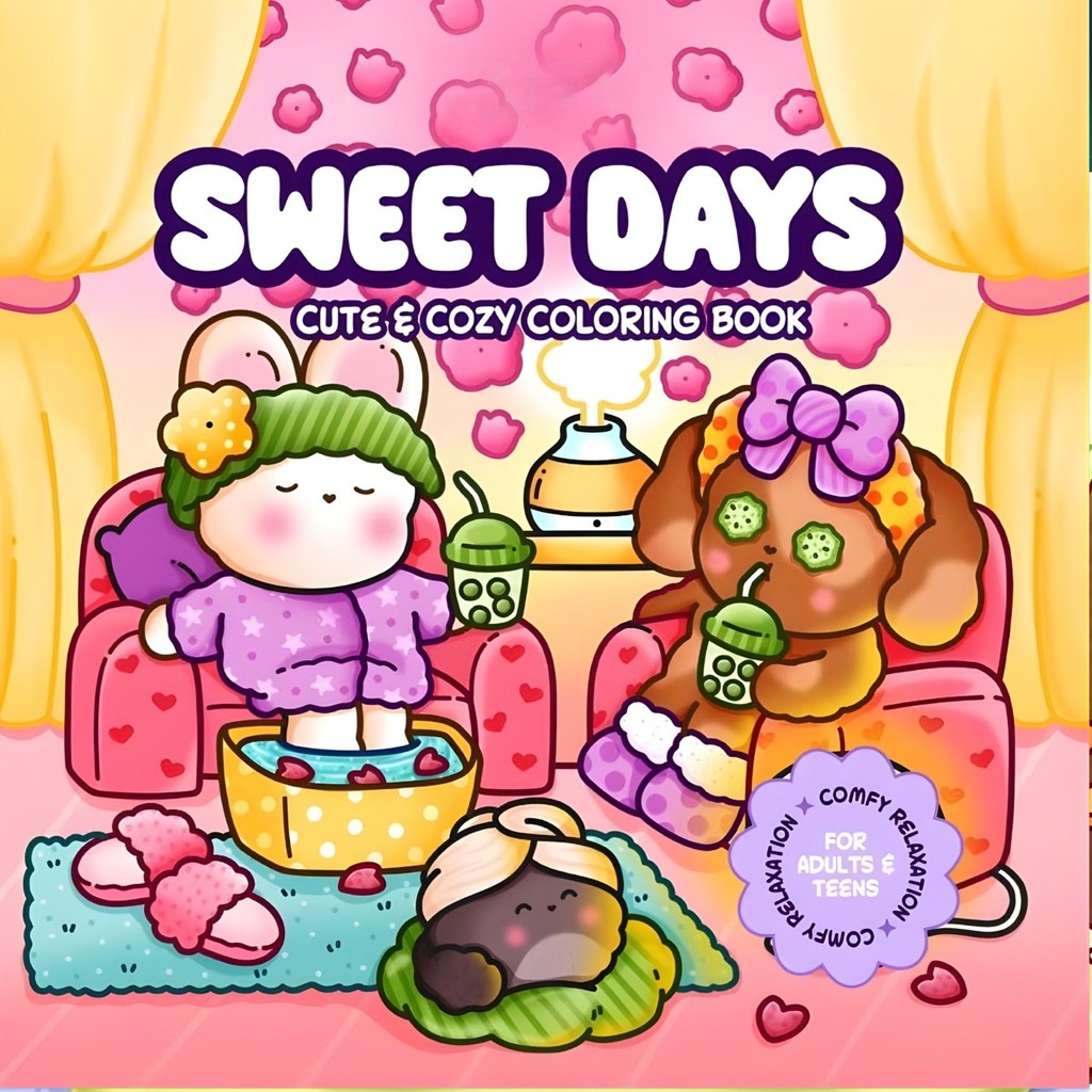 Livro de colorir Sweet Days Cute & Cozy Coloring Book - 40 páginas - 120gr em Oferta na Shopee