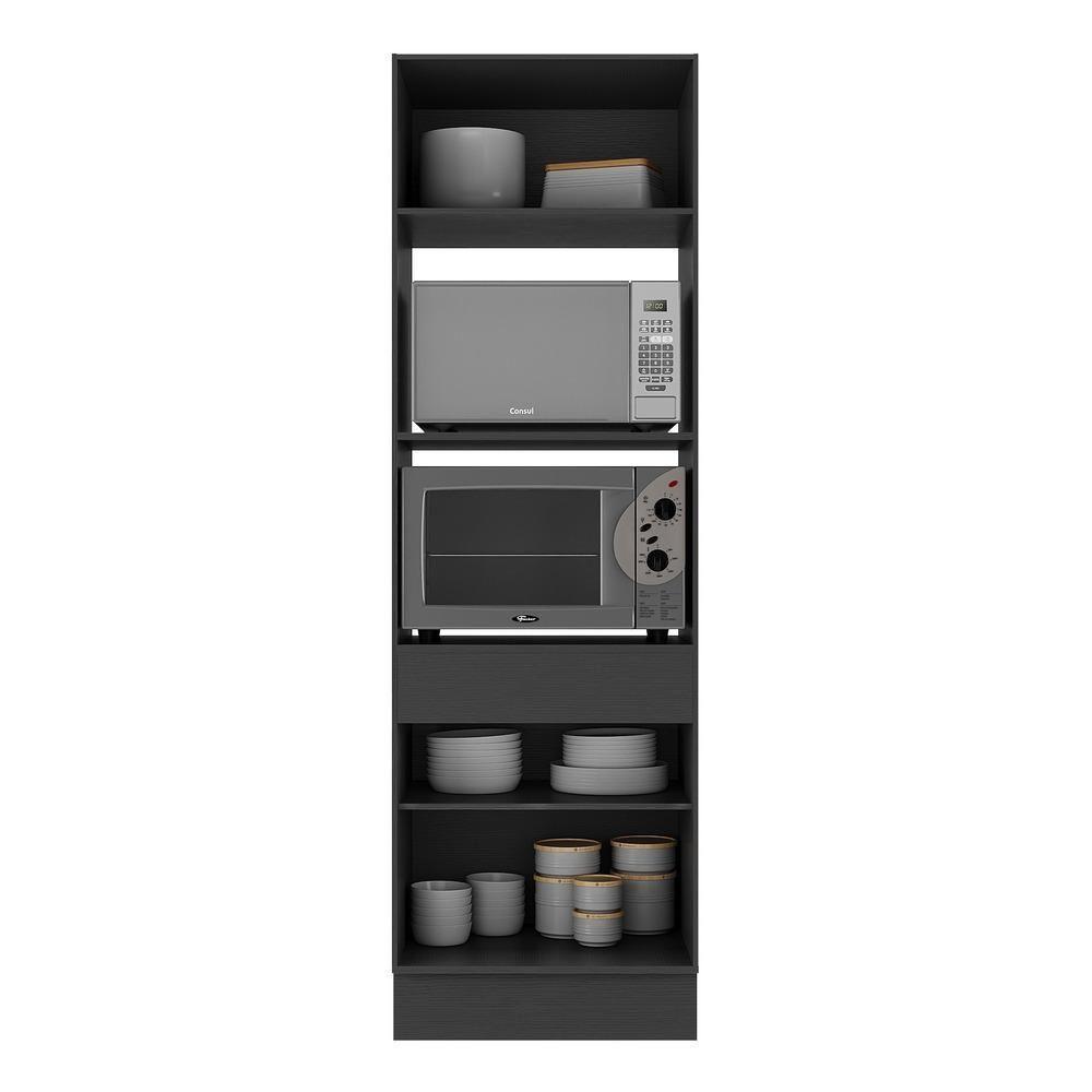 Paneleiro 2 Portas 63cm Com Rodapé Para Forno E Microondas Veneza Multimóveis V2116 Preto Preto — imagem 2 de 2