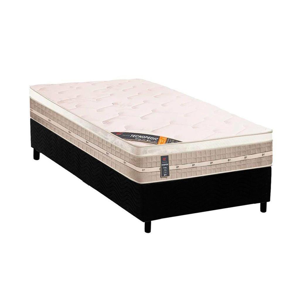 Conjunto Box Solteiro: Colchão Molas Castor Tecnopedic Premium + Base CRC Suede Black(88x188)