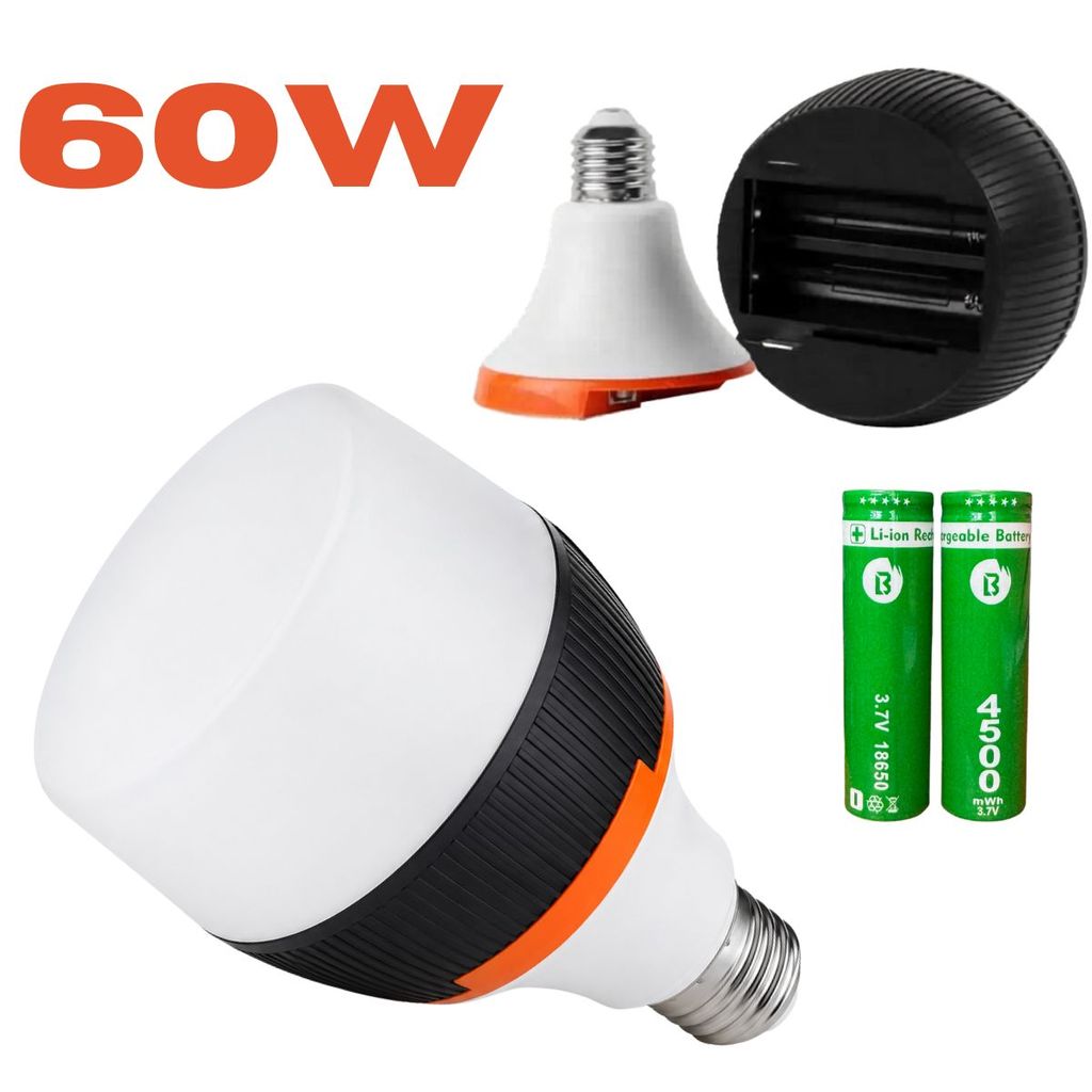 Lâmpada de Emergência LED 60W Recarregável E27 Bivolt - Até 6 Horas Ligada Após Falta de Enegia