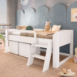 Cama Infantil Yuuk 2 Baús com Escada Branco - Pnr Móveis
