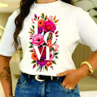 Camiseta Feminina Estampada Love Casual T Shirt Feminina 100% Algodão Blusa Feminina Estampada dia a dia