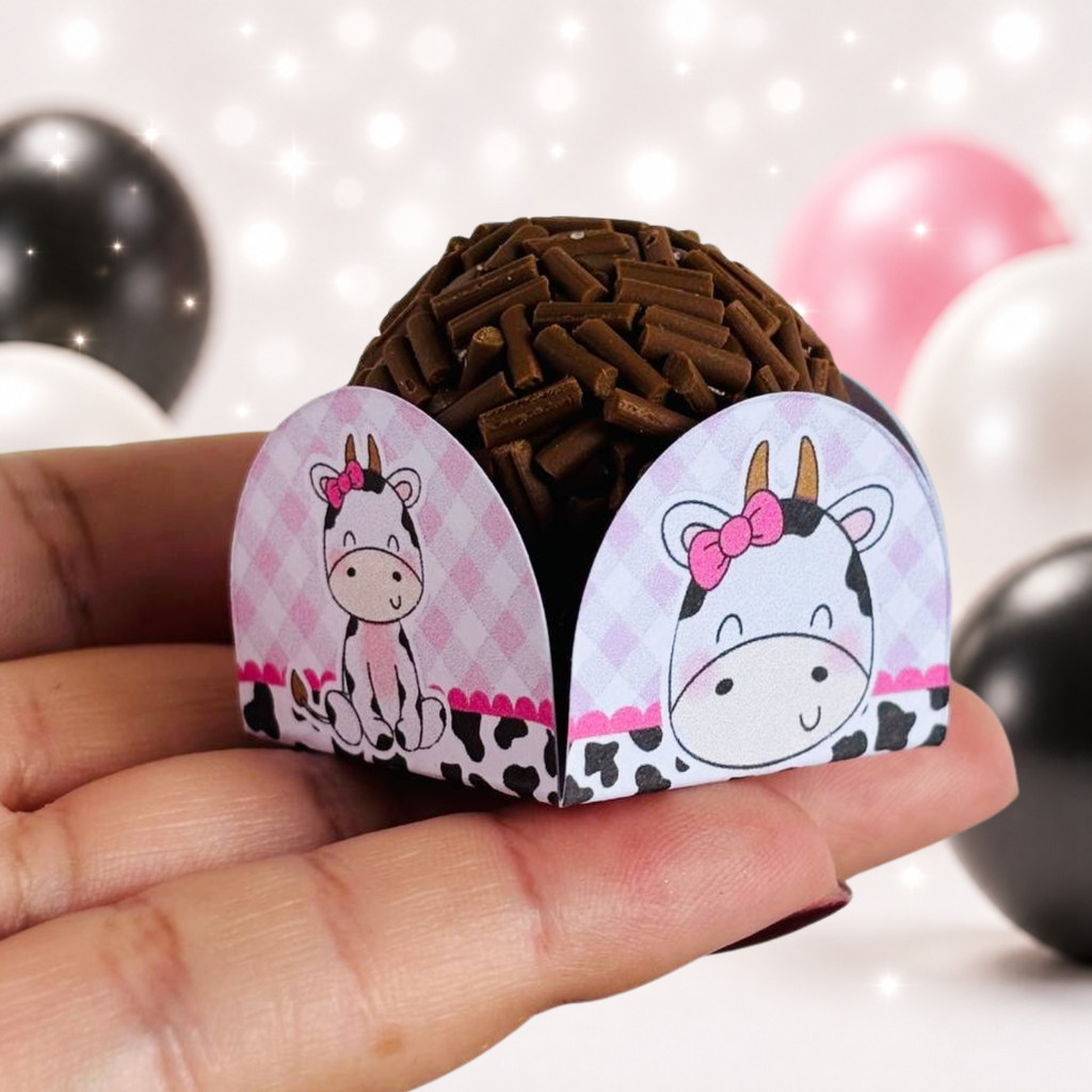Kit 50 Forminhas Vaca/Vaquinha Rosa Doce Brigadeiro Personalizada 4 Pétalas Aniversário Festa Infantil Lembrancinha
