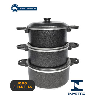 JOGO DE PANELAS KIT 3 CAÇAROLAS EM ALUMINIO CRAQUEADO em Oferta na Shopee
