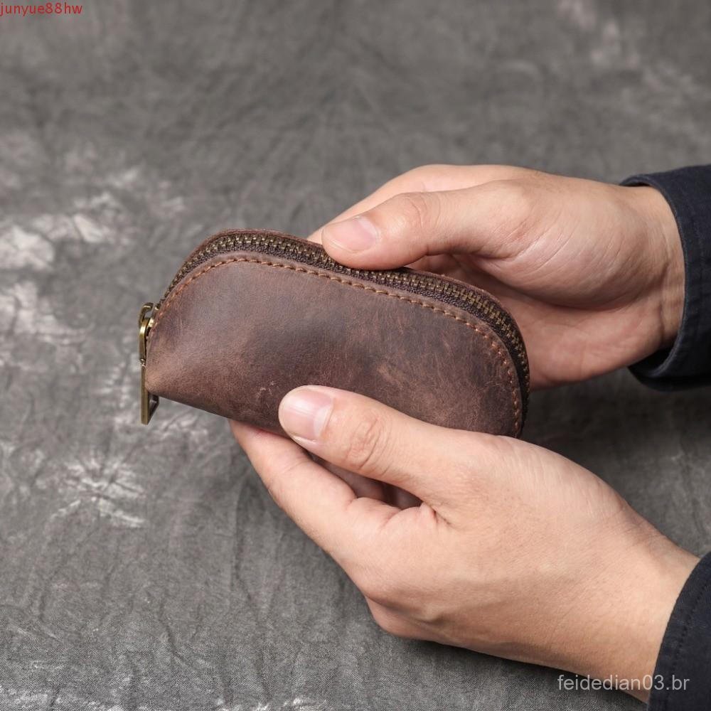 JUNYUE Mini Bolsa De Moedas De Couro , Chaveiro Masculina Anti-Perda De Grande Capacidade Dinheiro Retrô Clássica Para C