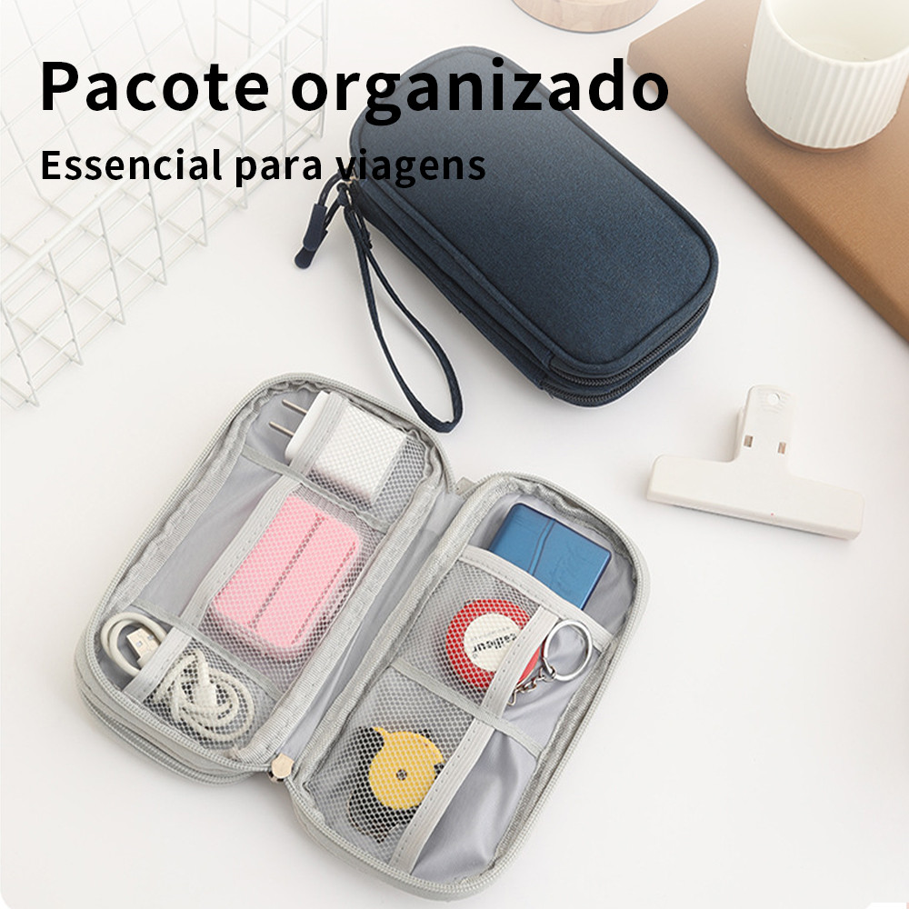 Estojo Organizador Portátil para Celular Cabos Fios Carregadores Acessórios Eletrônicos Bolsa Multiuso de Viagem