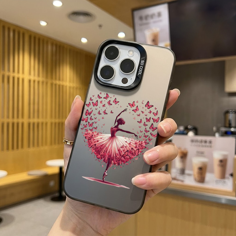 " Butterfly Dance Ballet " Capa De Telefone Espelhada Rosa Para iPhone XR 11 12 13 14 15 16 17 Pro Max Plus IMD