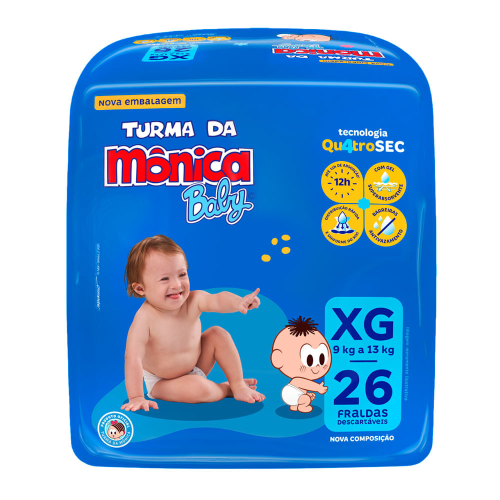 Fralda Descartável Turma Da Mônica Econômica XG - 26 Unidades