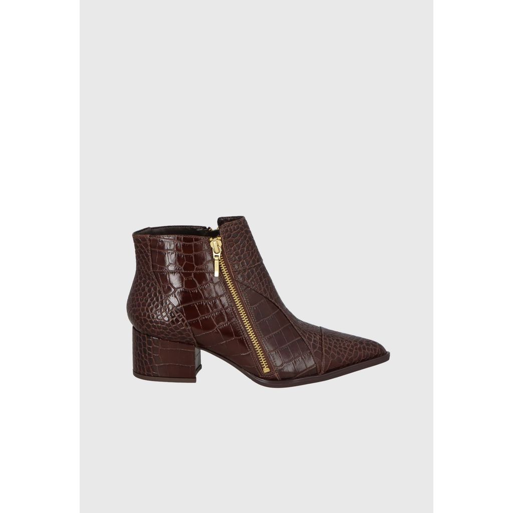 Bota Cano Curto Couro Croco Marrom Luiza Barcelos