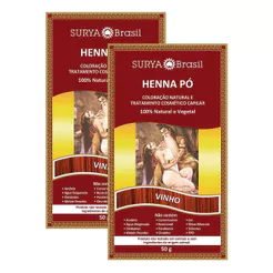 Kit 2 Henna Surya Pó 100% Natural Cor Vinho 50g