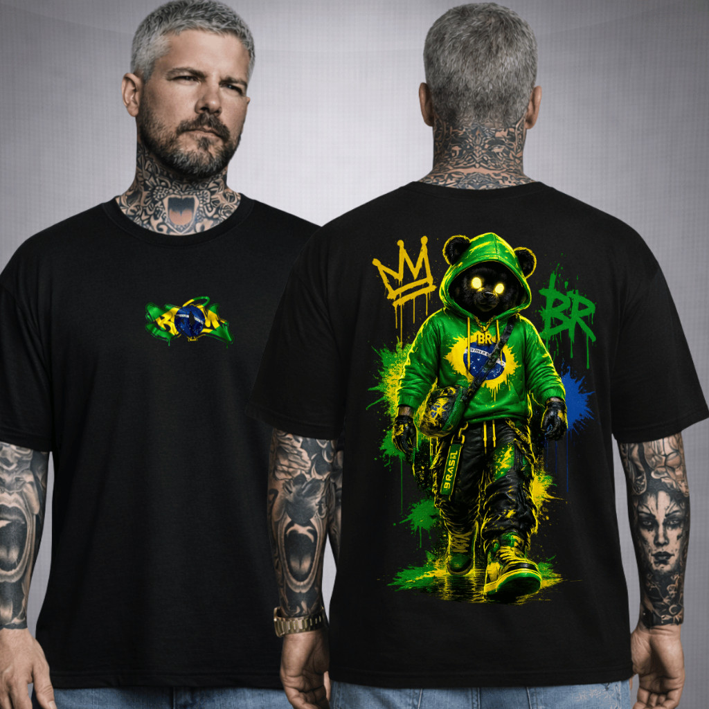 Camiseta Brasileiro Masculina Estampa Copa Do Mundo Brasil Blusa Urso Style Streewear Camisa 100% Algodão