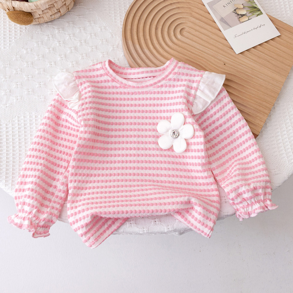 Meninas camisa de fundo novo estilo primavera outono estilo ocidental crianças listrado manga comprida All-Match moletom