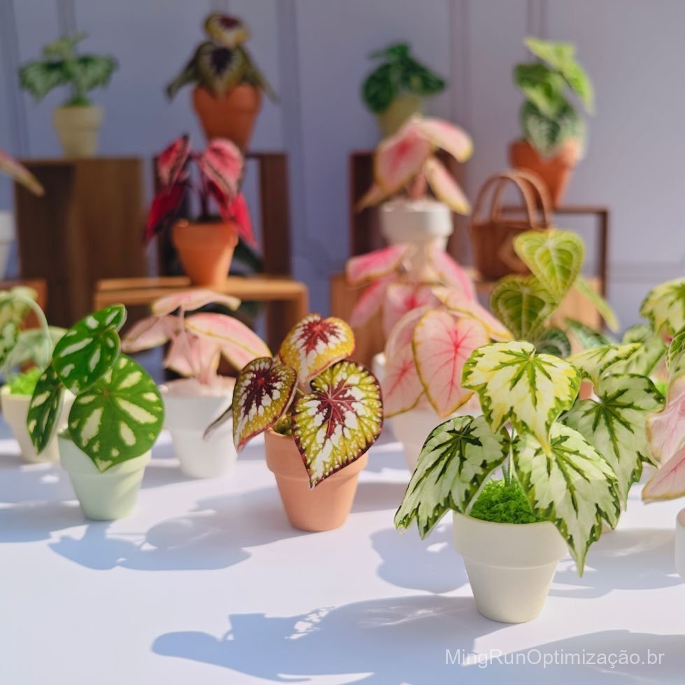 Mini plantas verdes, begônias, mini plantas em vasos, plantas de taro coloridas, casa de bonecas, adesivos para geladeir