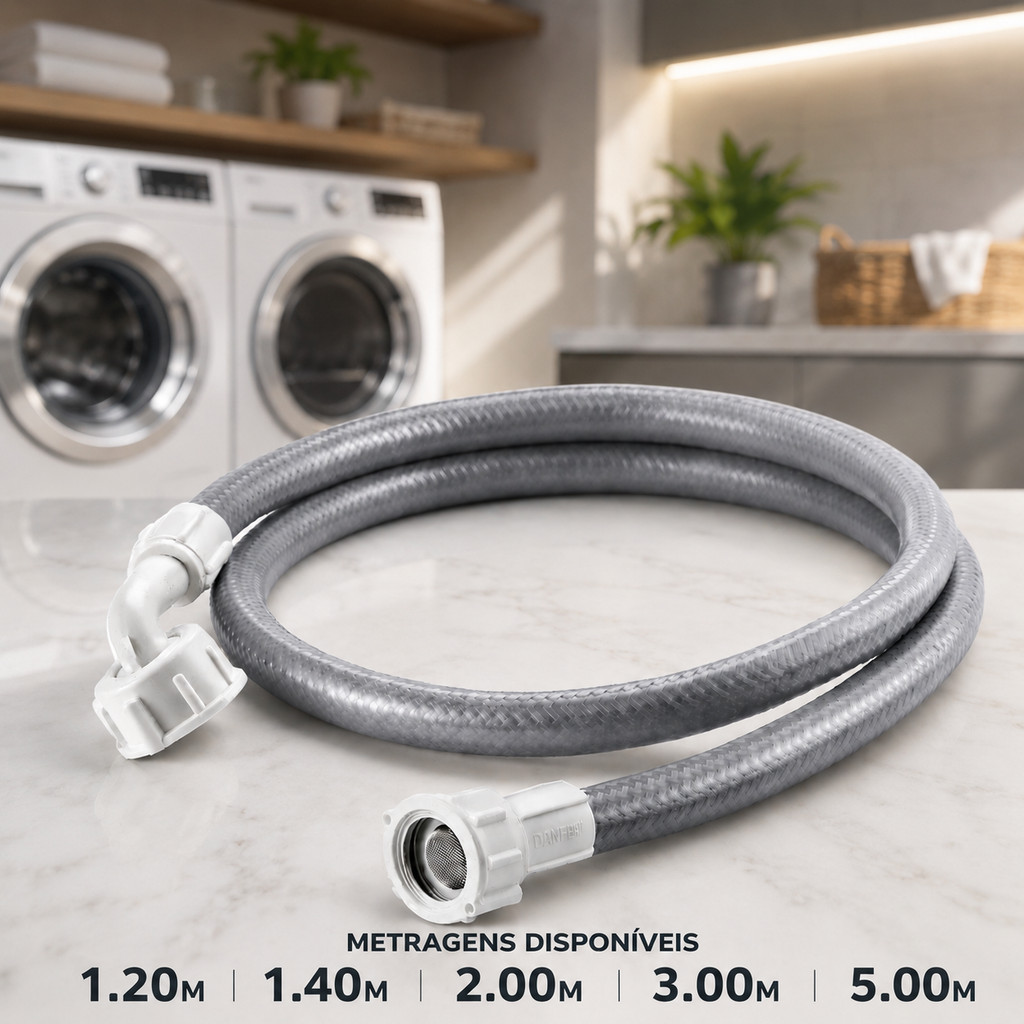 Mangueira de Entrada Máquina Lavar 1,20m 2m 3m e 5 metros Universal Compativel Brastemp, Eletrolux, Consul, LG