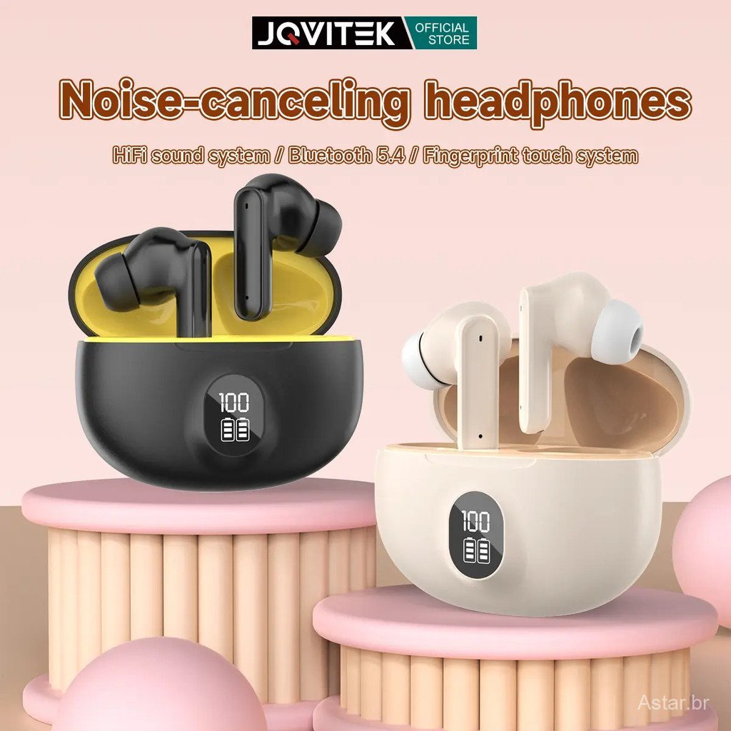 Fones de Ouvido Bluetooth JQVITEK EP95R – Fones de Ouvido Bluetooth Sem Fio com Graves HiFi e Display LED para Som Agrad