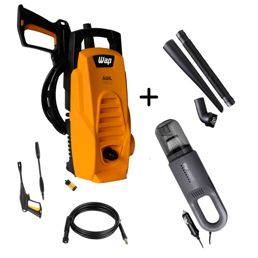 Lavadora Alta Pressão WAP Ágil 1800 1300PSI com Aspirador De Mão Automotivo 12V