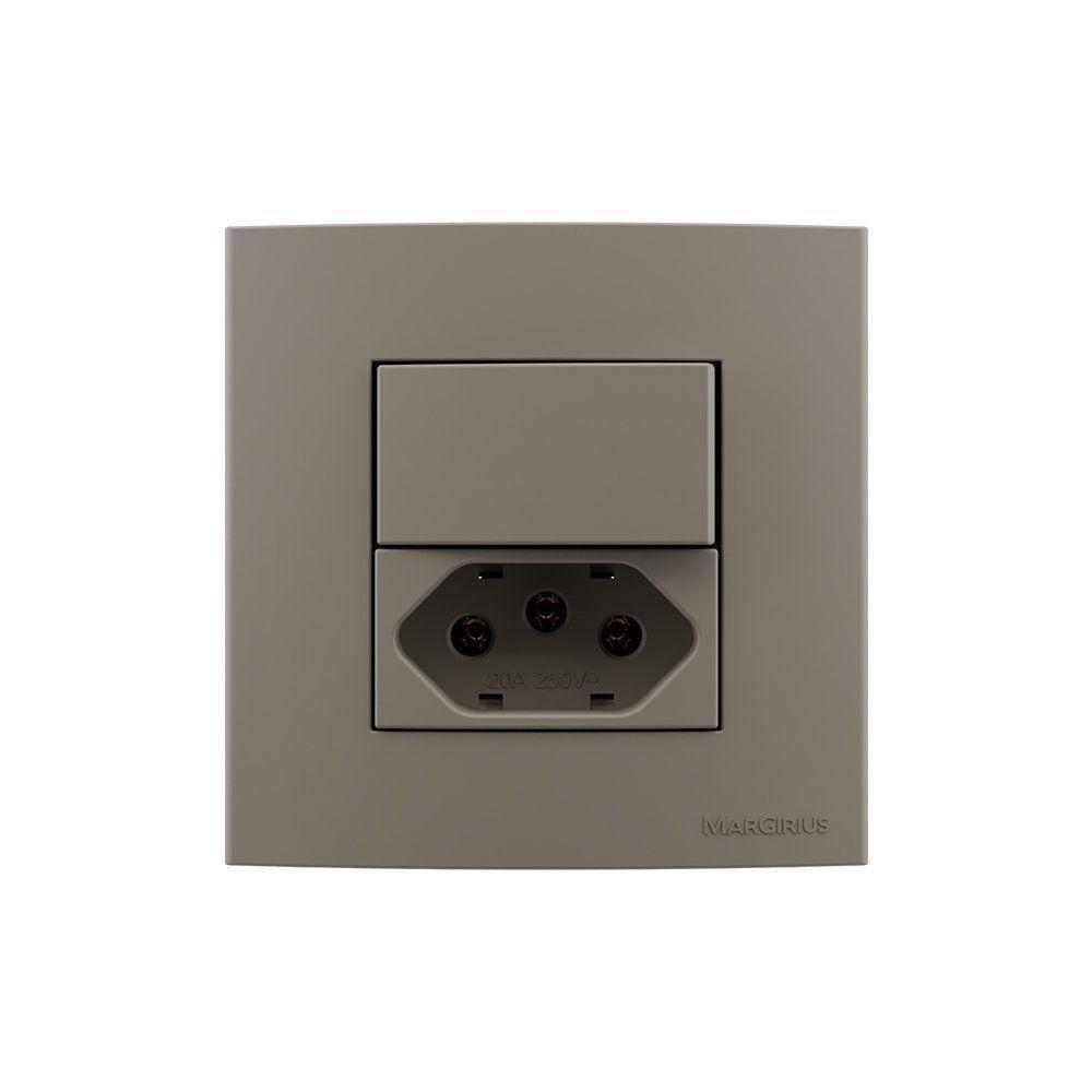 Placa Para Móveis 80x80 Com Interruptor Paralelo 10a E Tomada 2p+t 20a Margirius Sleek Colors Argila Argila