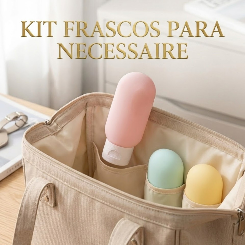 Kit Frasco Silicone Viagem Shampoo Condicionador Necessaire Anti Vazamento 3 Unidades