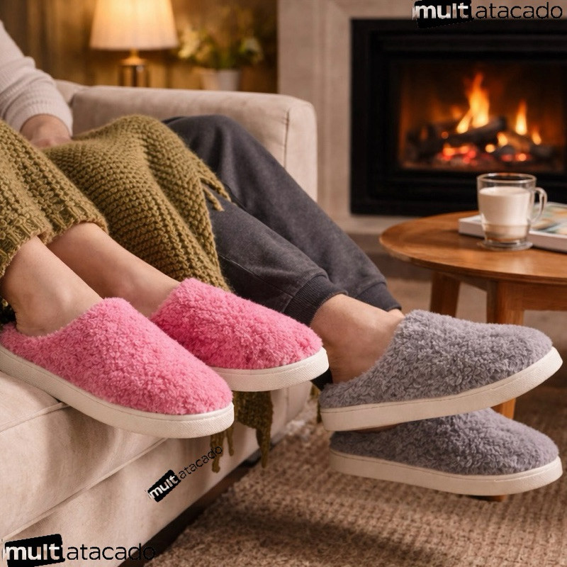 Pantufa de Pelúcia Unissex Inverno Chinelo Quarto Quentinho Antiderrapante